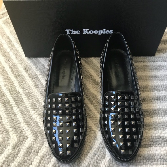 The Kooples Black Pyramid Studded Patent Leather Flats / Loafers Size 37 - Picture 3 of 8